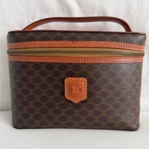 Celine Dark Brown Macadam Patterned Toiletry Vanity Bag